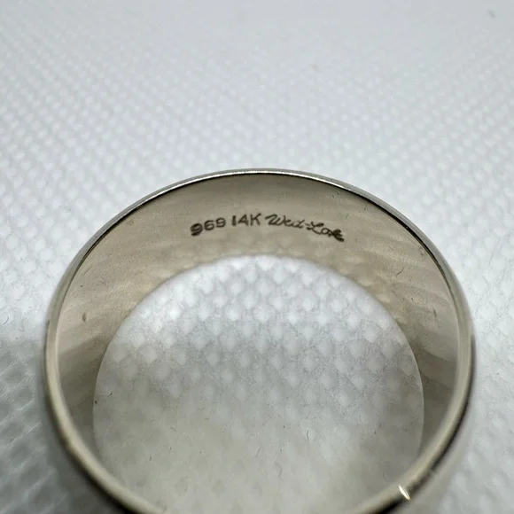 Mens Vintage Estate 14K White Gold Wed Lok Wedding Band Ring, 8g Size 9